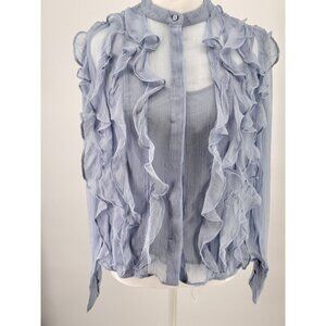 NWT J. Crew 100% Cupro Sheer Ruffle Front Blouse Size 00 Light Blue OP $79.99